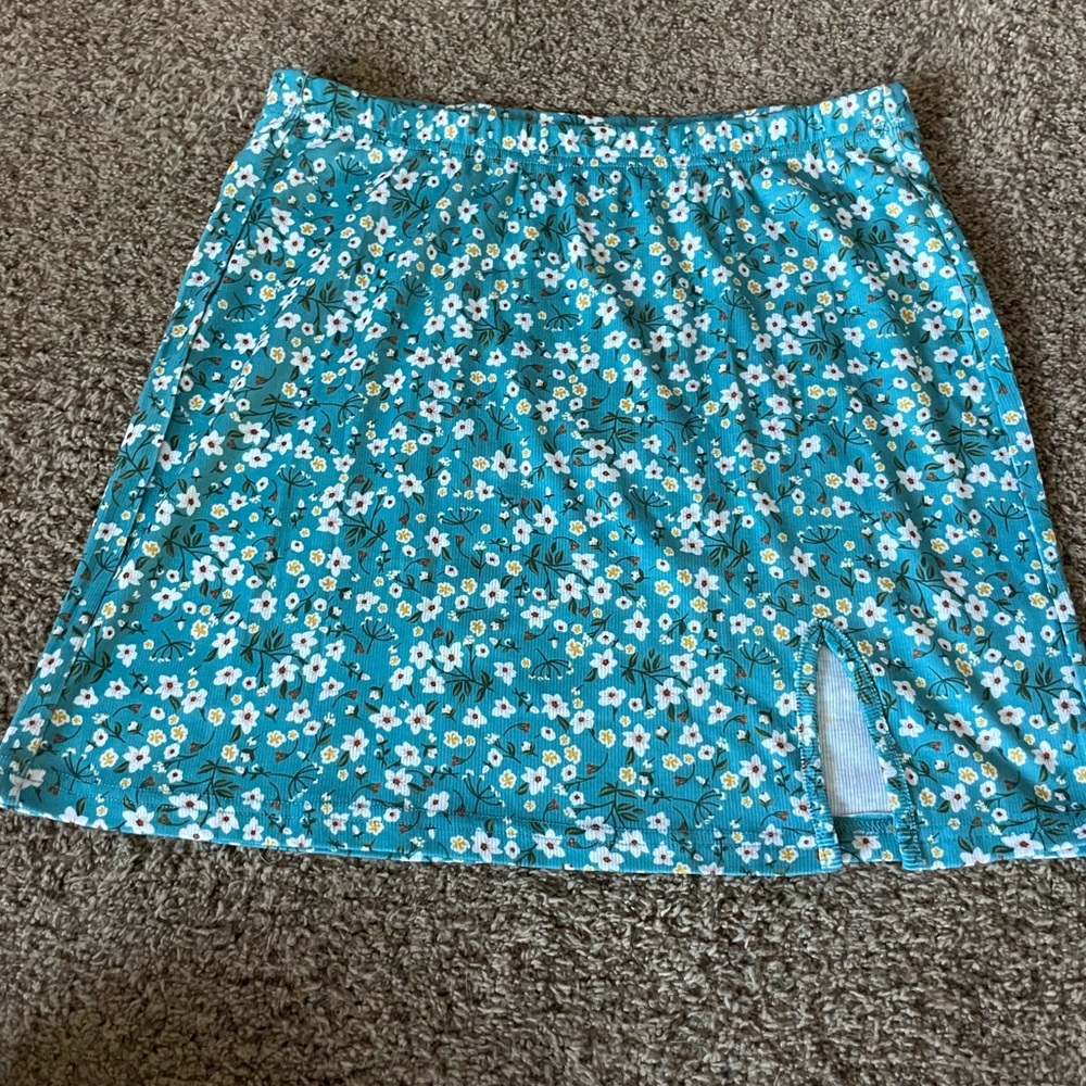 Floral Blue Rib Skirt